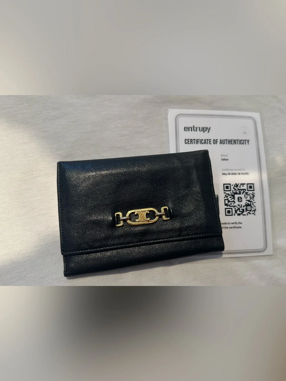 Celine Black Leather Compact Wallet with Gold Horsebit Hardware